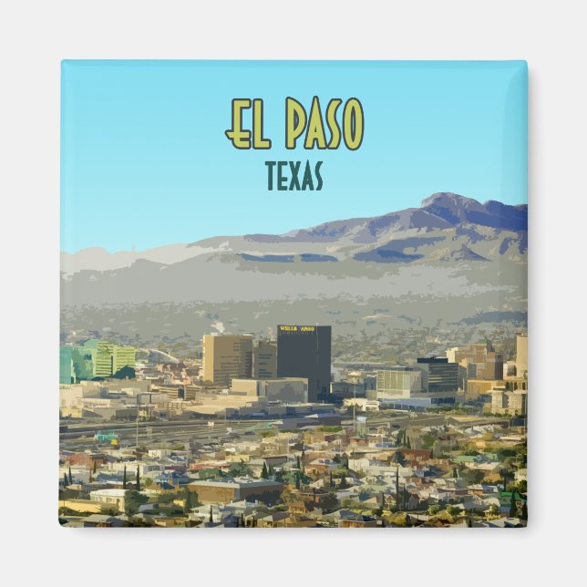 El Paso Downtown Mountain Texas Vintage Magnet (Front)
