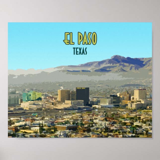El Paso Downtown Mountain Texas Vintage Poster (Front)
