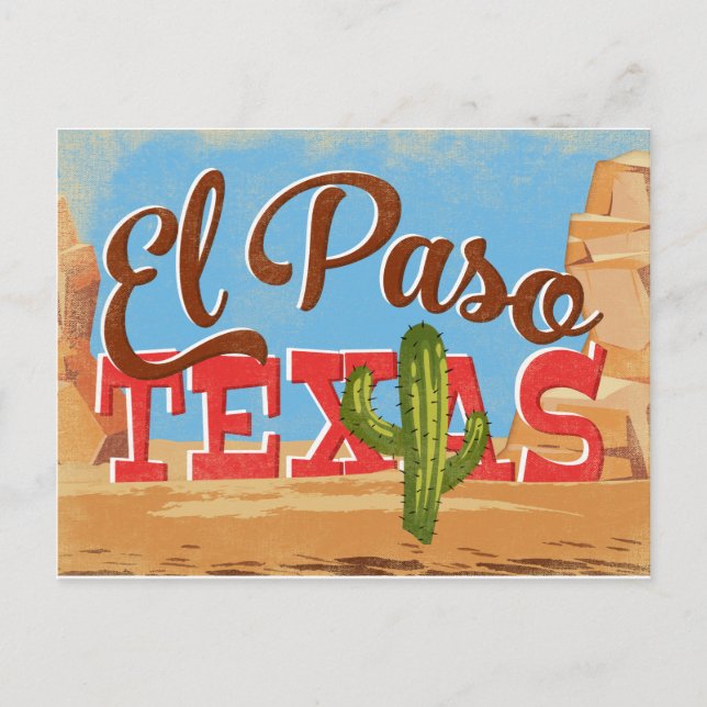 El Paso Postcard Texas Cartoon Desert Vintage (Front)