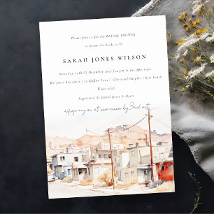 El Paso Texas City Scape Watercolor Bridal Shower Invitation