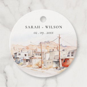 El Paso Texas City Scape Watercolor Wedding Favour Tags