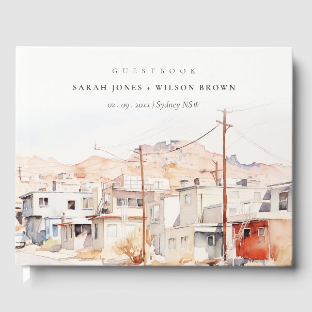 El Paso Texas City Scape Watercolor Wedding Guest Book (Front)