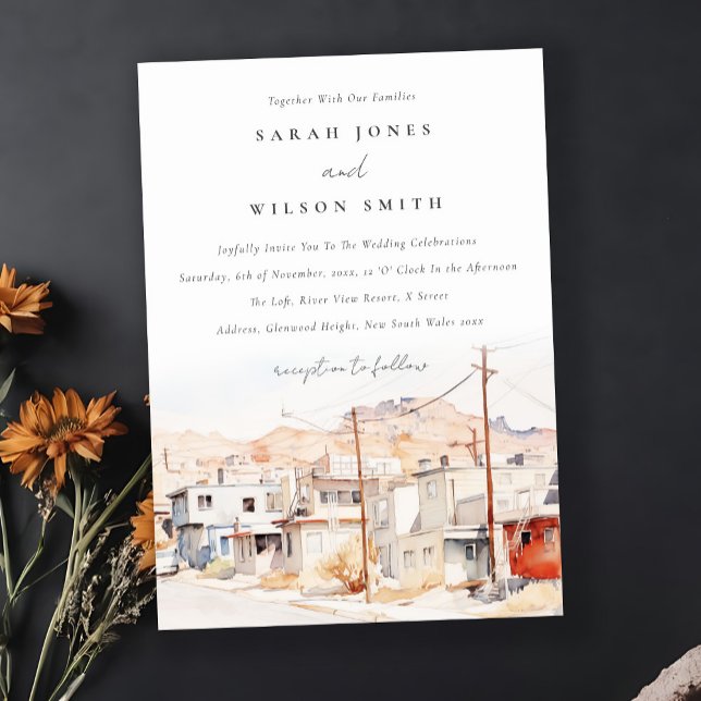 El Paso Texas City Scape Watercolor Wedding Invitation (Creator Uploaded)