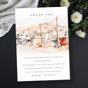 El Paso Texas City Scape Watercolor Wedding Thank You Card