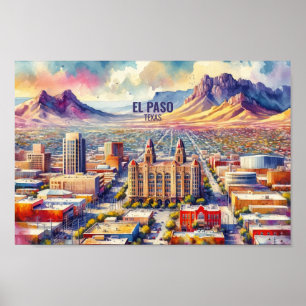 El Paso Texas Famous Travel Places watercolor Poster
