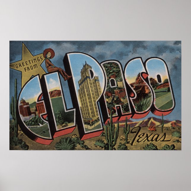 El Paso, Texas - Large Letter Scenes Poster (Front)