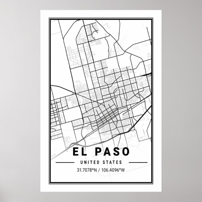 El Paso Texas USA City Travel City Map Poster (Front)