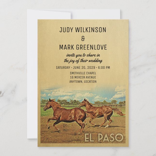 El Paso Texas Wedding Invitation Horses (Front)