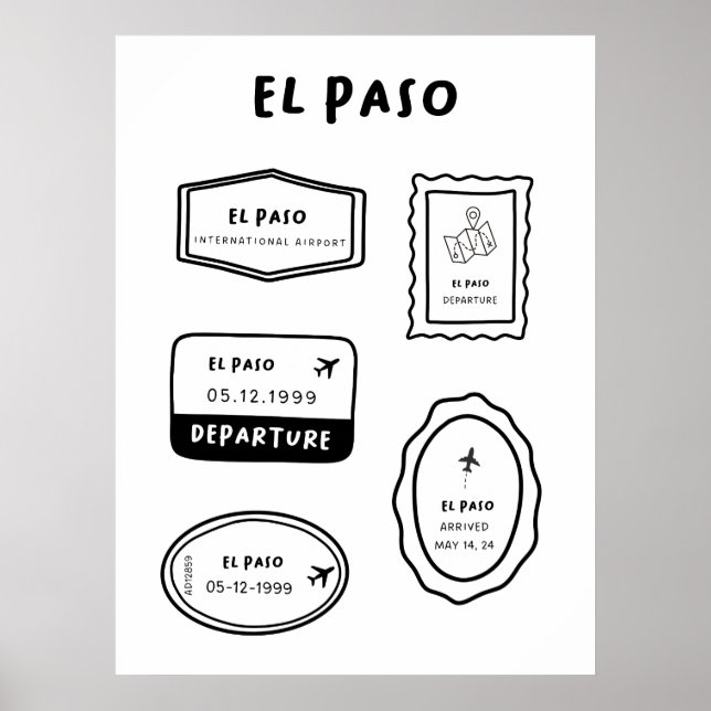 El Paso - Travel Stamp Collection | Minimalist Poster (Front)