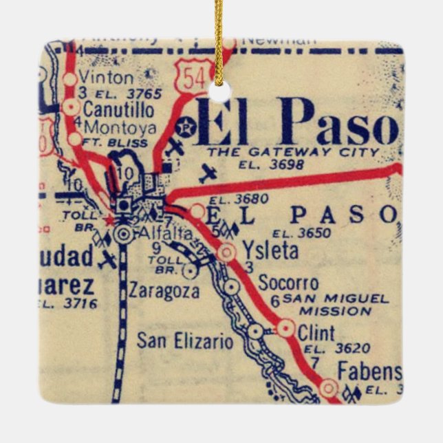 El Paso TX 1948 Map Ceramic Ornament (Back)
