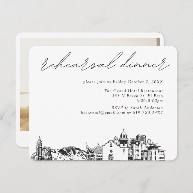 El Paso Wedding Elegant Rehearsal Dinner Enclosure Card (Front/Back)