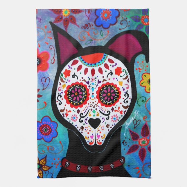 EL PERRO DOG DIA DE LOS MUERTOS TEA TOWEL (Vertical)