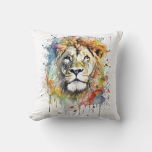 El rey del colour - Un león majestuoso y vibrante Cushion