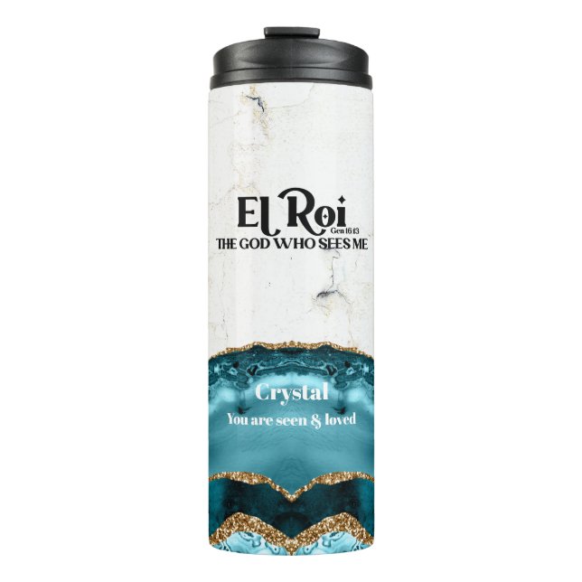 El Roi The God Who Sees Me Teal Marble Monogram   Thermal Tumbler (Front)