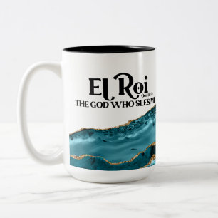 El Roi The God Who Sees Me Teal Marble Monogram Two-Tone Coffee Mug