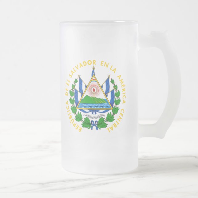 el salvador emblem frosted glass beer mug (Right)
