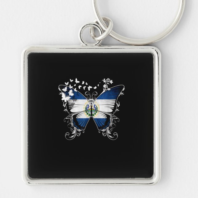 El Salvador Flag Butterfly Graphic Key Ring (Front)