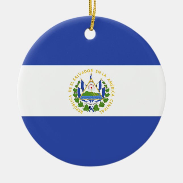 El Salvador flag Ceramic Tree Decoration (Front)