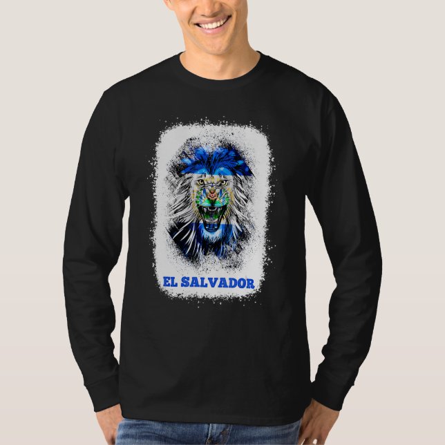 El Salvador Flag With Lion Face Salvadoran Pride D T-Shirt (Front)