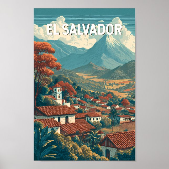 El Salvador Illustration Travel Art Vintage Poster (Front)