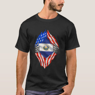El Salvador Roots Usa Flag Patriotic Salvadoran He T-Shirt