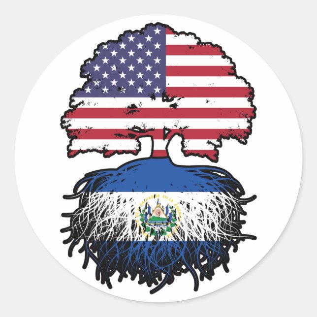 El Salvador Salvadoran American USA Tree Roots Classic Round Sticker (Front)