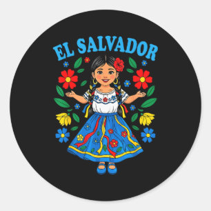 El Salvador Salvadoran Girl Traditional Dress Folk Classic Round Sticker