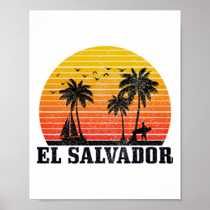 El Salvador Surfer Vintage Caribbean Souvenir Poster