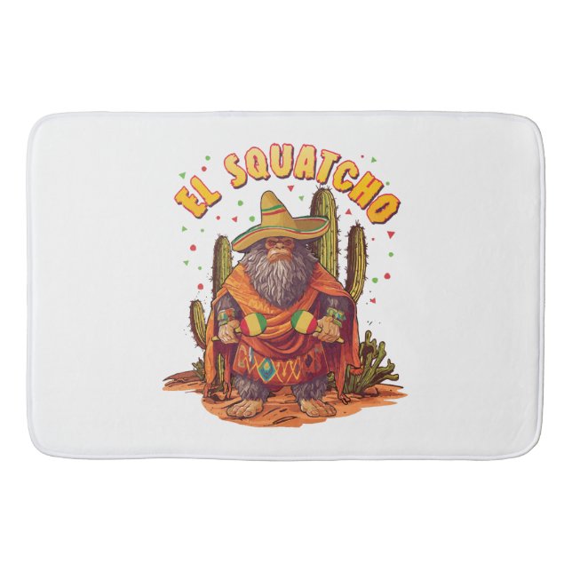 El Squatcho Bigfoot with Maraca, Sombrero and Ponc Bath Mat (Front)