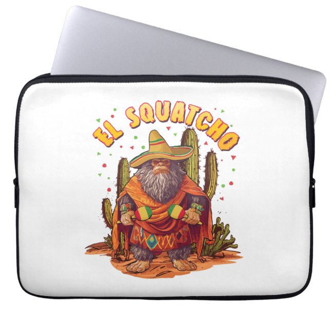 El Squatcho Bigfoot with Maraca, Sombrero and Ponc Laptop Sleeve (Front)