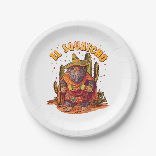 El Squatcho Bigfoot with Maraca, Sombrero and Ponc Paper Plate (Front)