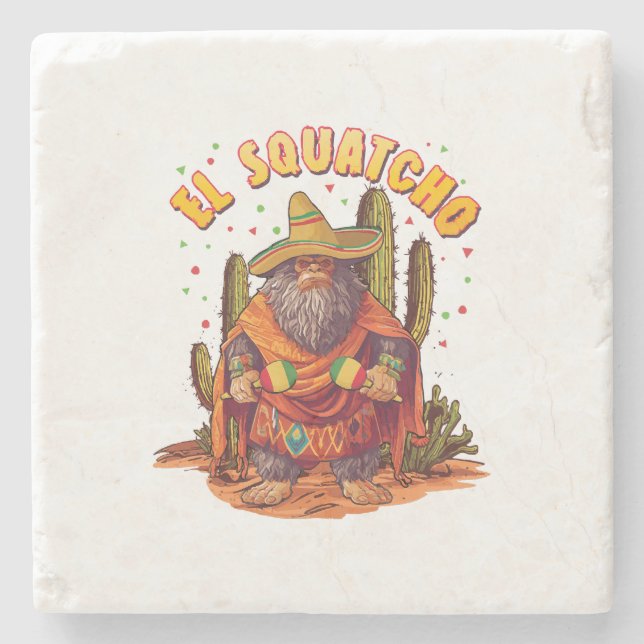 El Squatcho Bigfoot with Maraca, Sombrero and Ponc Stone Coaster (Front)