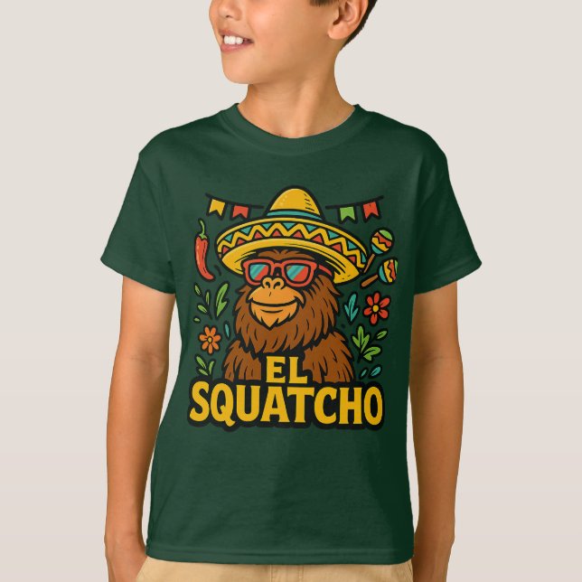 El Squatcho Cute Fiesta Bigfoot Cartoon Art T-Shirt (Front)