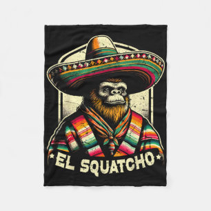 El Squatcho Funny Bigfoot Vintage Western Mexican  Fleece Blanket