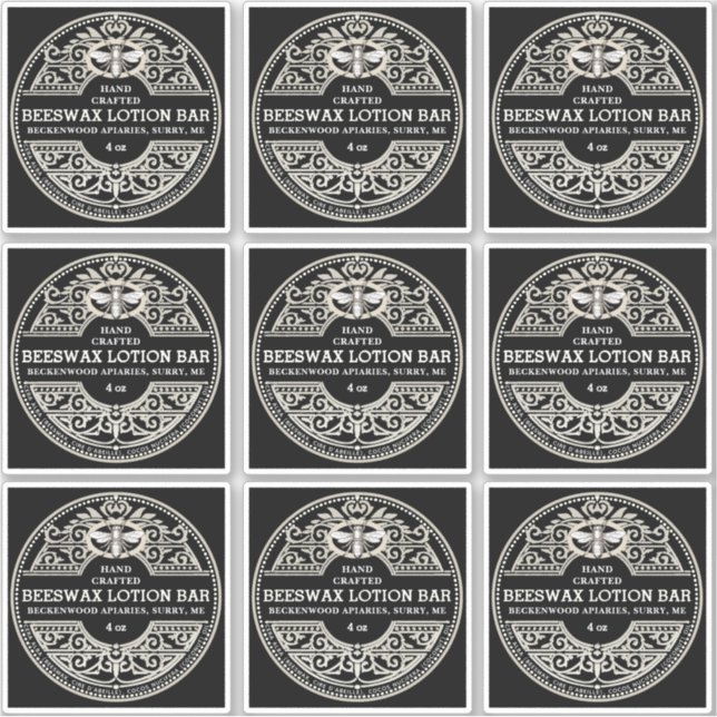Elaborate Black Beeswax Lotion Bar or Soap Label   (Front)
