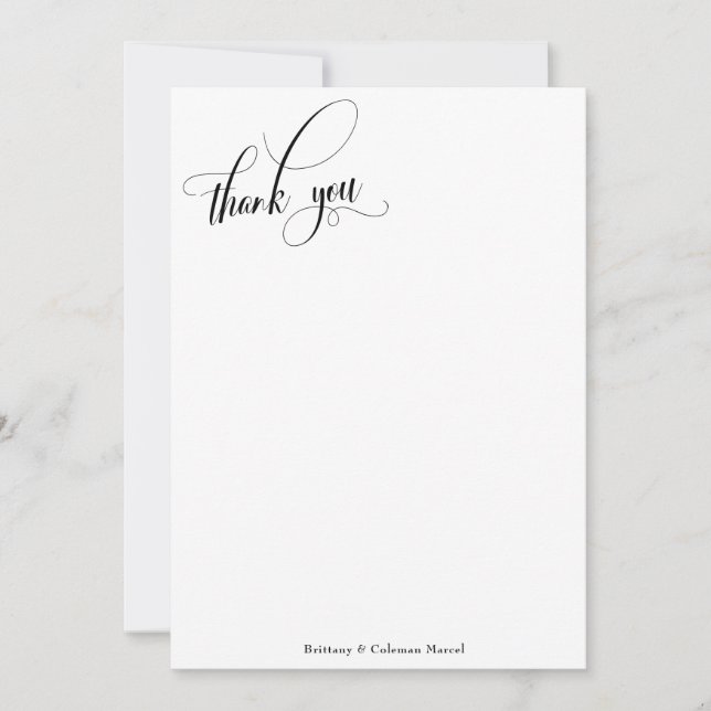 Elaborate Calligraphy Simple Black & White Thank You Card (Front)