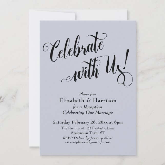 Elaborate Celebrate with Us! Simple Dusty Blue Invitation (Front)
