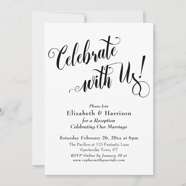 Elaborate Celebrate with Us! Simple White Invitation (Front)