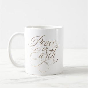 Elaborate, Elegant Peace on Earth faux-gold script Coffee Mug