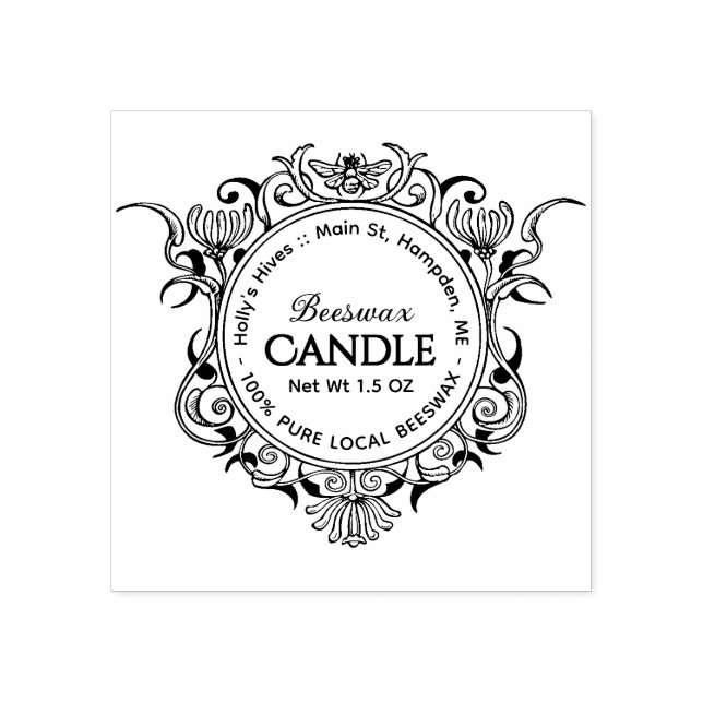 Elaborate Honeybee Frame BEESWAX CANDLE Rubber Stamp (Imprint)