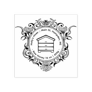 Elaborate Honeybee Frame HONEY hive and net wt Rubber Stamp