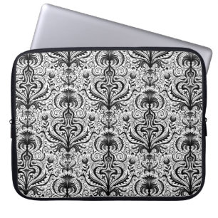 Elaborate Luxury Black Seamless Damask Floral Patt Laptop Sleeve