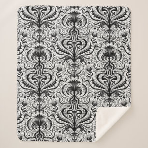 Elaborate Luxury Black Seamless Damask Floral Patt Sherpa Blanket