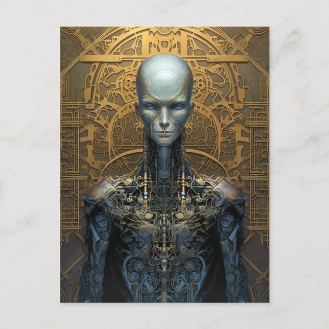 Elaborate Mechanical Cyborg Robot Science Fiction Postcard (Front)