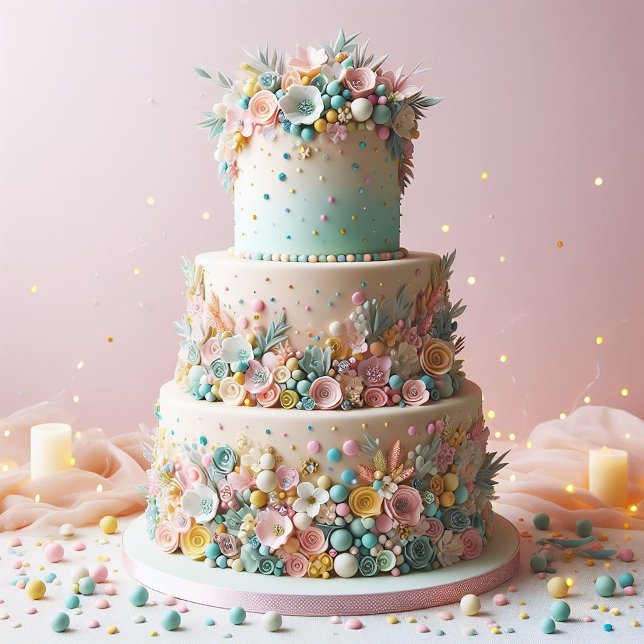 ELABORATE PASTEL FLORAL CAKE BIRTHDAY CARD (Creator Uploaded)