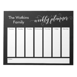 Elaborate Script Simple Black Weekly Planner Notepad