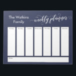 Elaborate Script Simple Navy Weekly Planner Notepad<br><div class="desc">This versatile weekly planner has been set up with very basic elements that can all be edited... except for the header. The phrase "weekly planner" was rendered in an elaborate, swirling calligraphy font and has been placed, as a graphic, at the top of the page. Use the template fields to...</div>