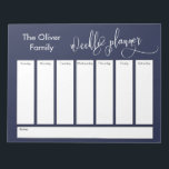 Elaborate Script Simple Weekly Planner, Navy Notepad<br><div class="desc">This versatile weekly planner has been set up with very basic elements that can all be edited... except for the header. The phrase "weekly planner" was rendered in a modern elaborate calligraphy font and has been placed, as a graphic, at the top of the page. Use the template fields to...</div>