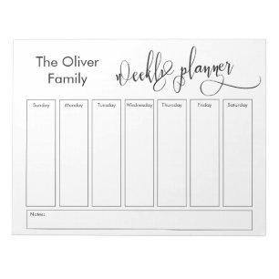 Elaborate Script Simple Weekly Planner, White Notepad