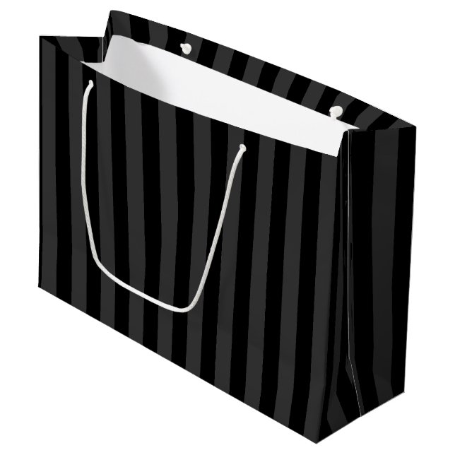 Elagnat Black & Smoky Black Vertical Stripes  Large Gift Bag (Front Angled)